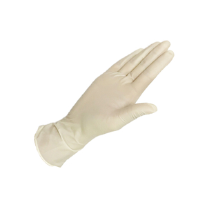 Guantes de goma de látex biodegradables desechables pre-pulverizados